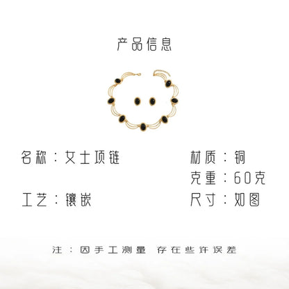 Elegant Gold and Black Jewelry Set with Oval Gemstones Choker Style Necklace and Matching Earrings Trendy Fashion Accessory