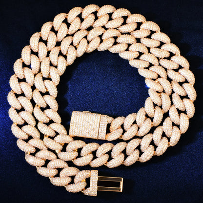 CUC 14mm Iced Out Zircon Miami Cuban Necklace Men's Chain Solid Gold Color Charm HipHop Link Choker Fashion Rock Jewelry