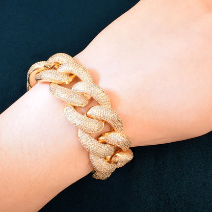 CUC 23mm Big Miami Cuban Chain Mens Hip Hop Bracelet Icy Zircon Gold Color Thick Link Copper Charm Fashion Rock Jewelry For Gift