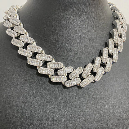 Aokaishen Baguette Miami Cuban Link Chain for Men Neckace Choker Real Gold Plated Hip Hop Fashion Jewelry