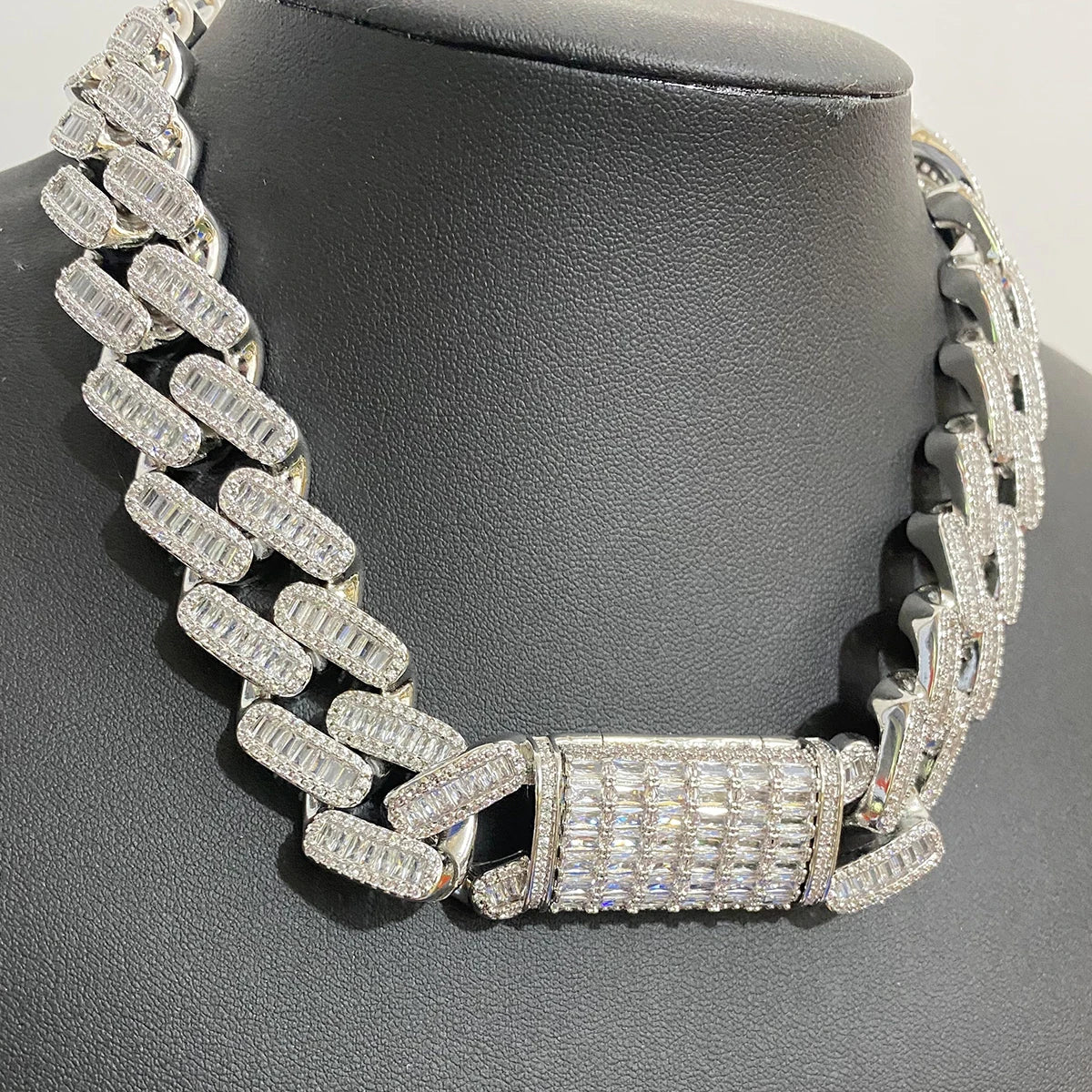 Aokaishen Baguette Miami Cuban Link Chain for Men Neckace Choker Real Gold Plated Hip Hop Fashion Jewelry