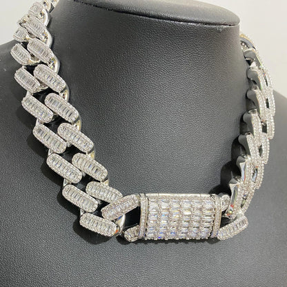 Aokaishen Baguette Miami Cuban Link Chain for Men Neckace Choker Real Gold Plated Hip Hop Fashion Jewelry